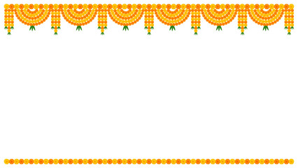 Traditional indian garland marigold toran floral vector wedding and festival decoration, dussehra, Diwali decoration Toran design on transparent background, PNG image