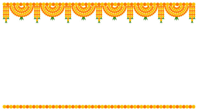 Traditional indian garland marigold toran floral vector wedding and festival decoration, dussehra, Diwali decoration Toran design on transparent background, PNG image