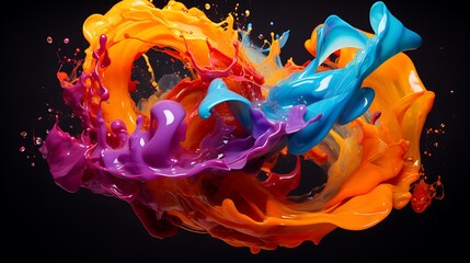 The image shows a splash of colorful flowing liquid in a circular motion evoking a sense of motion and energy