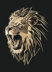Roaring lion head in studio.Print.AI generative.