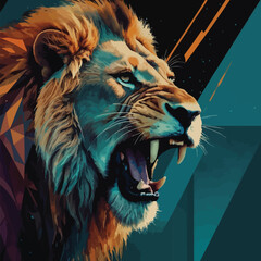 Roaring lion head in studio.Print.AI generative.