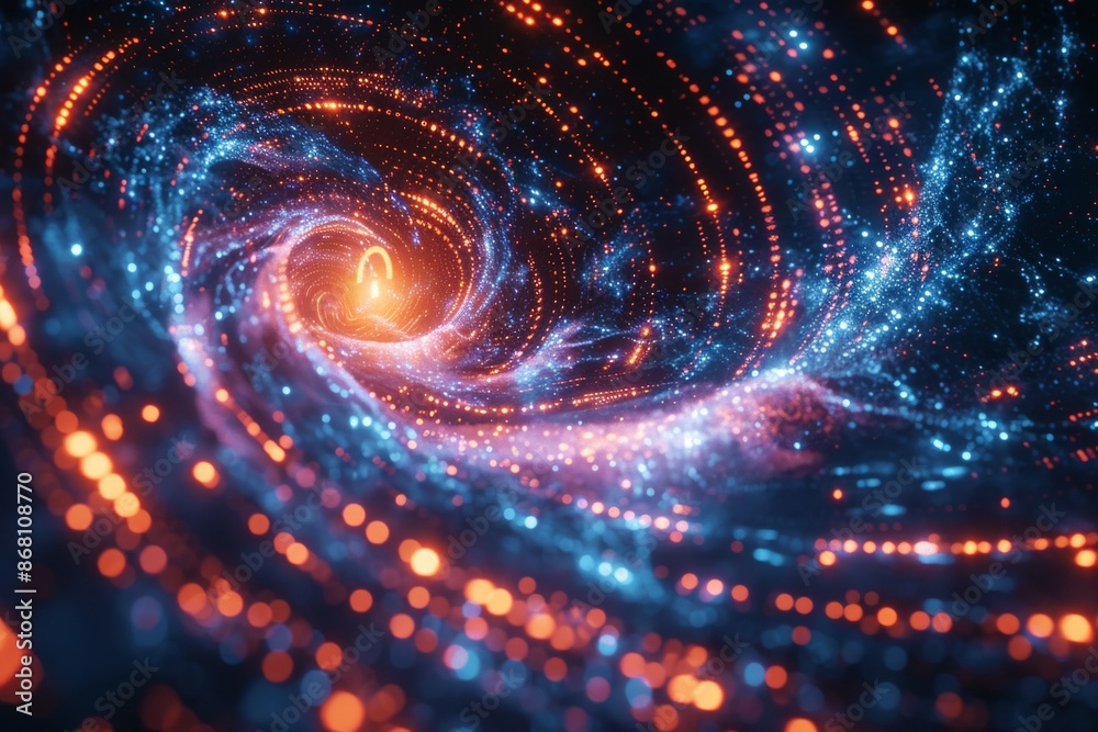 Wall mural a digital vortex with swirling glitches, fragments of code and data spiraling towards its corrupted 