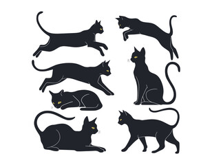 Cat silhouette collection. Set of black cat silhouette. Kitten silhouette collection. Collection of 