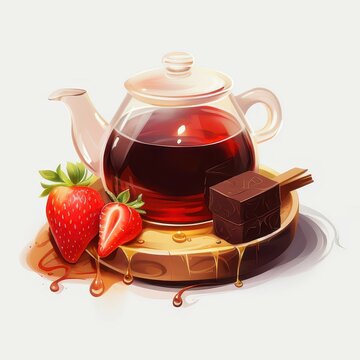 glass teapot with strawberries and chocolate clip art preview
