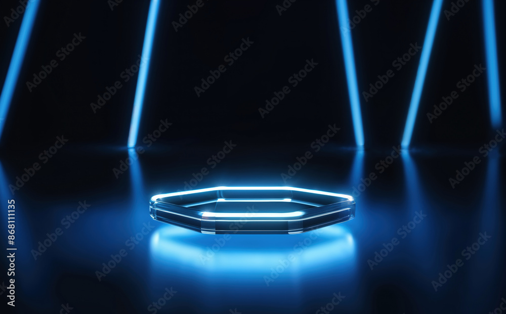 Poster Futuristic illuminated hexagonal platform – perfect for sci-fi and tech concepts