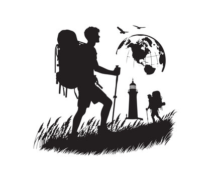 hiking vector art graphic resources silhouette vector style, white background