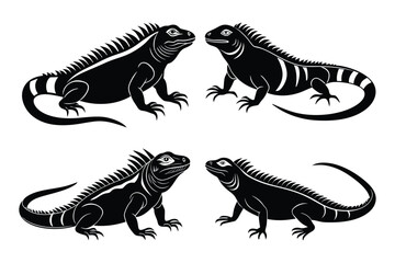 Adult OF Iguana brown black silhouette vector art illustration bundle set