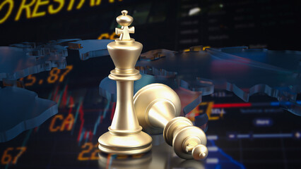 The King Chess for strategy or Business concept 3d rendering.