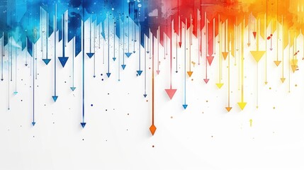 Fototapeta premium White background with colorful abstract arrows in blue, red, yellow and green forming a dripping paint pattern creating a dynamic and vibrant feel.