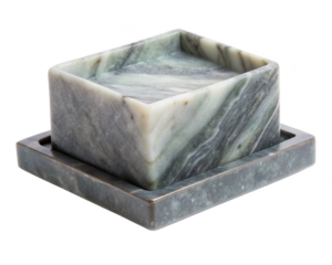 Gray Marble Soap Dish With Natural Veins showcasing the beauty and elegance of natural stone, perfect for bathroom decor. Isolated on transparent background, png.