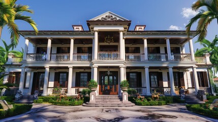 Fototapeta premium historic manor with dark wood Bahama shutters, preserving its timeless elegance