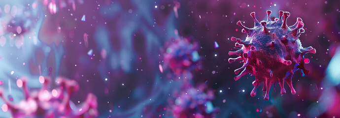 microscopic view of floating influenza virus cells or  covid virus 