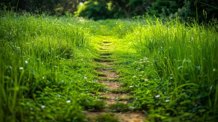 path through a green grass field background illustration generated by ai