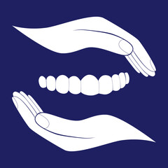 Dental Treatment Silhouette and Line Icons Set. Dentistry Black Symbol Collection. Dental Care, Stomatology Protection Sign. Tooth and Human Hand