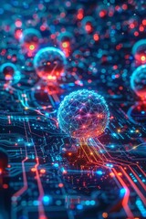 Generative Adversarial Network detecting diseases in synthetic data, digital microscopy, detailed cellular imagery, advanced AI technology, holographic displays, neon highlights