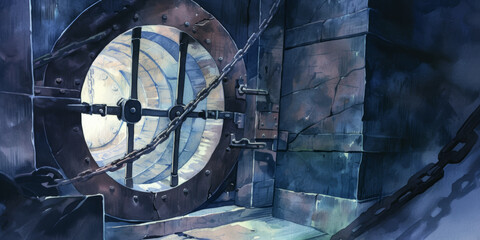Obraz premium Mysterious Underground Dungeon with Heavy Metal Gate and Chains