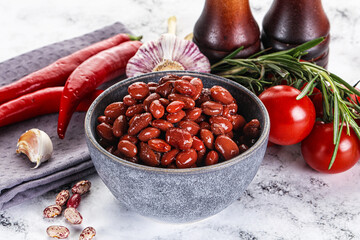 Red canned beans in the bowl