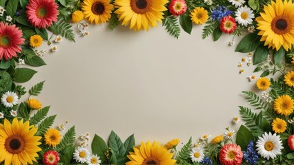 Summer Floral Frame with Copy Space.