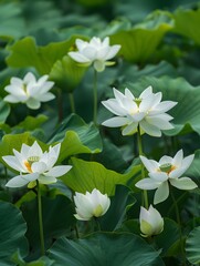 Obraz premium A green lotus leaves, white lotus in full bloom, Generative AI