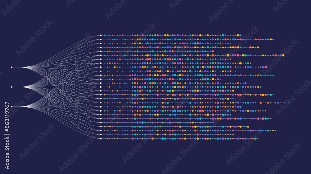Poster Big data visualization. Social network, financial analysis of complex databases. Data mining. Vector technology background. Information analytics concept.