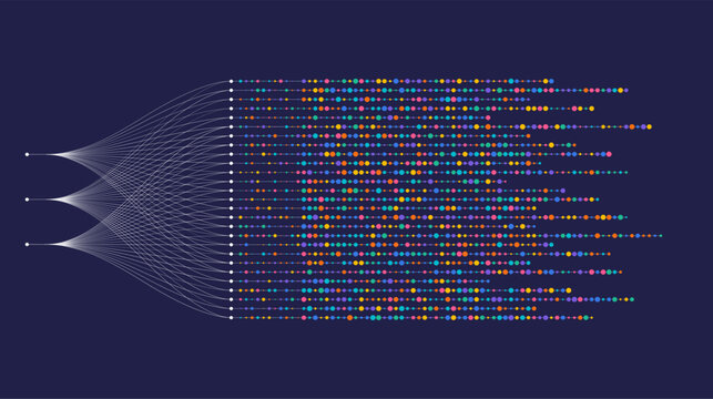 Big data visualization. Social network, financial analysis of complex databases. Data mining. Vector technology background. Information analytics concept.
