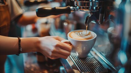 Busy Barista Brewing Coffee on Labor Day in Vibrant Caf&Atilde;&copy; Setting