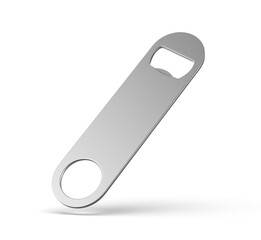 Blank bottle metal opener for promotional branding presentation 3d illustration.