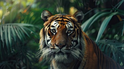 Tiger portrait in forest intense gaze wildlife nature majestic powerful