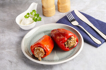 Stuffed bell pepper with minced meat and rice