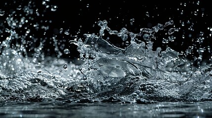 Splashes of water on a black background. close-up