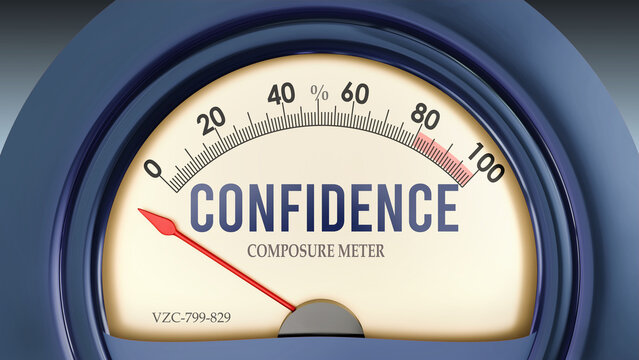 Confidence and Composure Meter that hits less than zero, showing an extremely low level of confidence, none of it, insufficient. Minimum value, below the norm. Lack of confidence. ,3d illustration