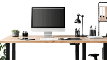 Office workstation desk on transparent background