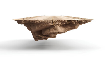 illustration with cut of the ground and the desert road floating in the air, isolated on white background
