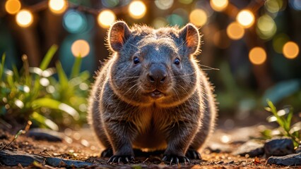 Obraz premium Curious Wombat in the Evening Light.