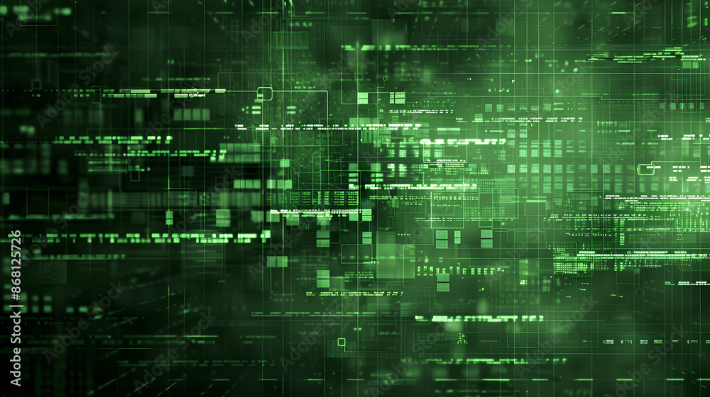 Poster abstract tech background. retro green monochrome phosphor monitor display with pixel sorting glitch 