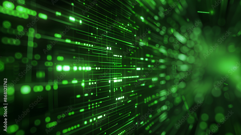Poster abstract tech background. retro green monochrome phosphor monitor display with pixel sorting glitch 