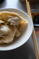 local dumplings and soy sauce in close-up