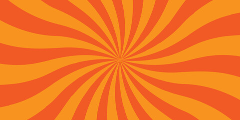 Obraz premium Vector abstract orange sun rays sunburst backdrop background. seamless retro vintage burst sunrise sunbeam element spiral striped illustration sunray template wallpaper design