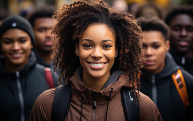 Obraz premium A group of Black students smile for a photo during a Black History Month celebration in the city