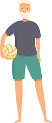 Elderly athlete is holding a volleyball, enjoying a healthy and active lifestyle