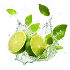 lime and water splash isolated on transparent white background, clipping path