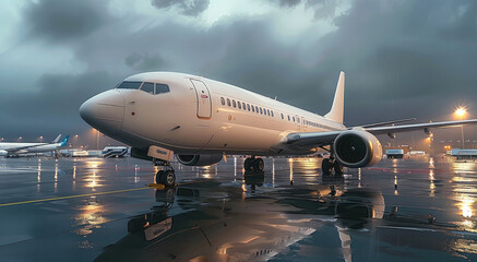 Obraz premium White cargo plane at airport. Generative AI.