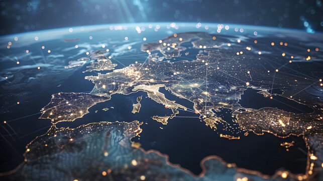 European telecommunication network connected over Europe, France, Germany, UK, Italy, concept about internet and global communication technology for finance - Powered by Adobe