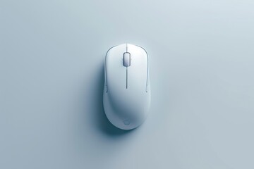 Image of a sleek, white mouse placed centrally on a minimalist grey surface. The design emphasizes simplicity and functionality, appealing to modern aesthetics.