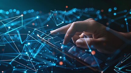 hand using smartphone with digital technology data communication network and telecommunication concept