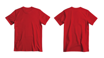 Red men's classic t-shirt front and back on transparent background