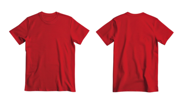 Red men's classic t-shirt front and back on transparent background
