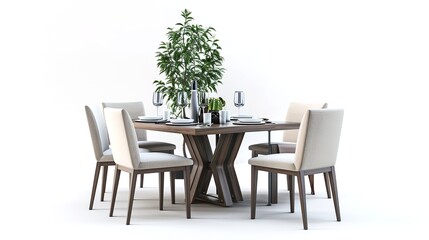 Fototapeta premium 3D Rendering of Table and Chairs Dining Set, Isolated