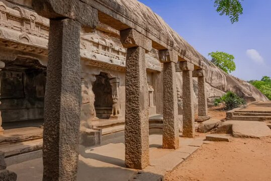 Exclusive Monolithic Rock Carved- Ramanuja Mandapam is UNESCO's World Heritage Site located at Mamallapuram or Mahabalipuram in Tamil Nadu, South India. Very ancient place in the world.	