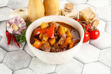 Homemade beef hungarian goulash with potato